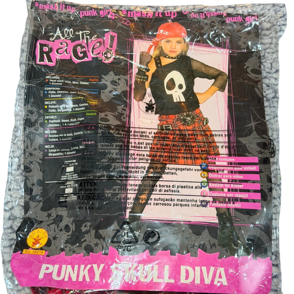 All The Rage Punk Girl Costume Girls Size 12 Large Red Plaid Skull Goth Y2K Punk